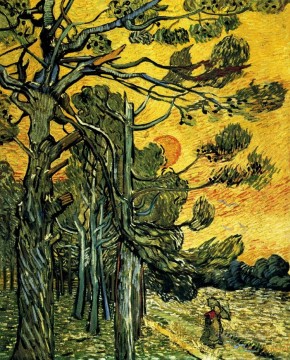  pine Painting - Pine Trees against a Red Sky with Setting Sun Vincent van Gogh